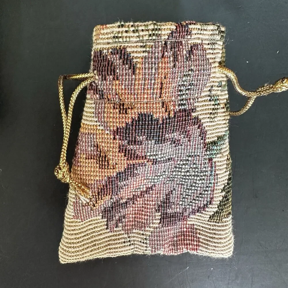 Vintage Tapestry Jewelry Box Travel Case Floral Needlepoint Coquette Case Holder